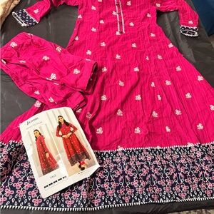 Pakistani Designer Jazmin Pink Magenta Embroidered Lawn Anarkali 2PC